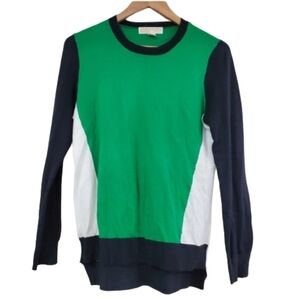 Michael Michael Kors Color Block Light Sweater Green Dark Blue White Medium
